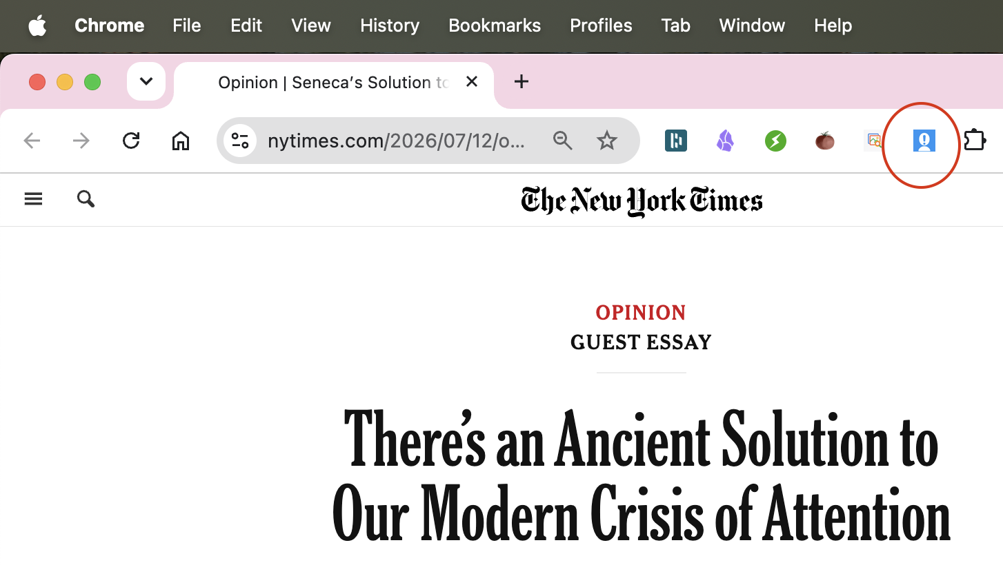 The RouzMe extension button next to the browser address bar